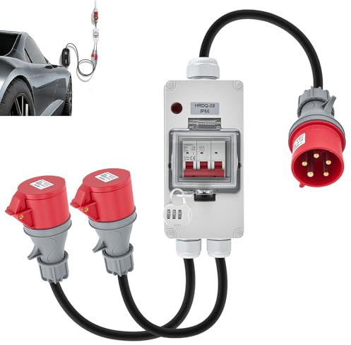 Adattatore di alimentazione CEE 32A a 16A X2 con interruttore, rame puro 5 pin 400V 1,5M Accoppiamento IP44 Distributore di alimentazione robusto, per l'industria del Camping-car Caravana, officine