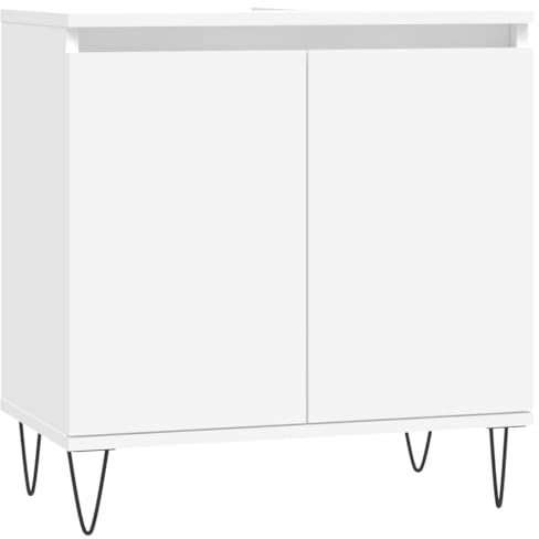Meuble sous Lavabo Blanc en Panneau de Bois Meuble de Salle de Bain Debout avec Espace de Rangement, Résistant à l'Humidité 58x33x60 cm
