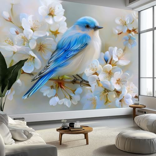 Panorama Carta da Parati Murale 350 x 256 cm, Bellezza Fiori Uccelli Carta da Parati Fotografica Colore Murale Adesivo da Parete Poster Effetto 3D Decorazione Soggiorno