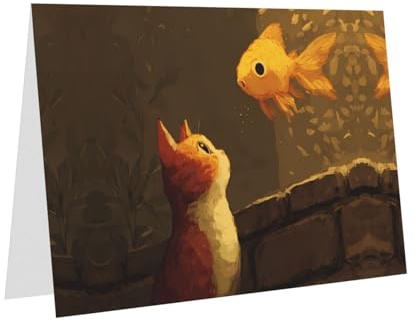 Grigio Vacanza saluto assegno carta vuota e perla bella nota vuota blocco VVXBHGR Gattino guardando pesce Pattern