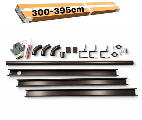 Grondaia Lamiera Allungabile, Pendenza Graduata, 300-395 cm, Marrone | Per casette in legno, tettoie e verande, kit completo con tubo, curve, collari e sostegni, acciaio zincato Made in Italy