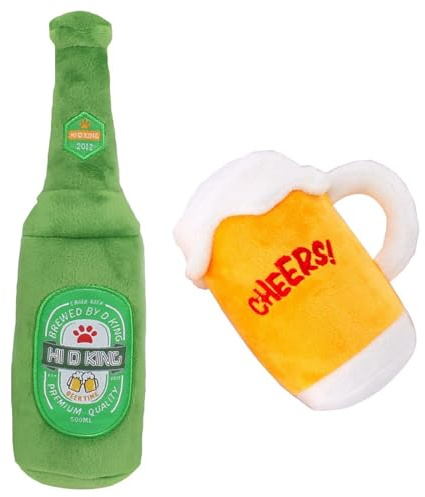 Giocattolo Per Birra Per Cani - Set Da Masticare Per Bottiglie Di Peluche, Simpatico Accessorio Per Parodia Di Alcol, Accessorio Per Giochi Estivi | Peluche Interattivo Divertente Con Birra Per Cani D