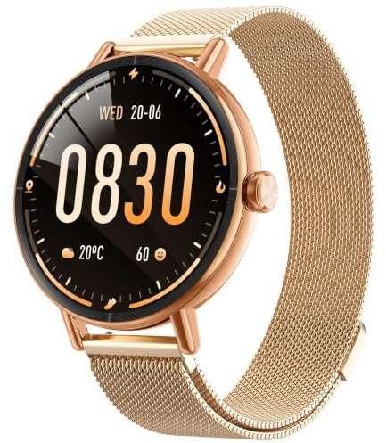 Smartwatch Damen Rund Metallarmband 1.27 Smart Watch mit Telefonfunktion Fitnessuhr mit SpO2 Herzfrequenz Stress Kalorien Schlaf Schrittzähler 120+ Sportmodi IP68 Wasserdicht Sportuhr für iOS Android