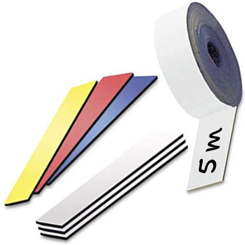 Magnetband Magnetstreifen farbig beschreibbar abwischbar - Breite 20mm - 5m Rolle - Kennzeichnungsband - Ideal zum Beschriften (mit Non-Permanent-Markern) oder farblichen Markierung, Farbe: Weiss
