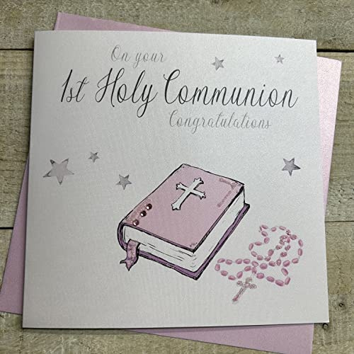 Vita bomullskort rosa bibel, på din första gratulation handgjorda flickor helnattvardskort, N88