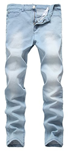 Qazel Vorrlon Men's Blue Skinny Jeans Stretch Washed Slim Fit Pencil Pants,Light Blue,36