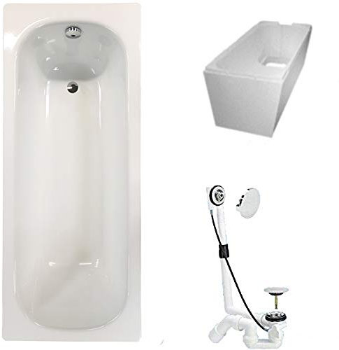 Badewanne Stahl KOMPLETT SET 160 x 70cm + Wannenträger + Ablaufgarnitur weiß