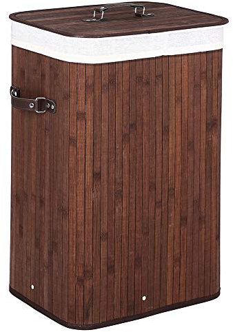Bakaji Cesto Biancheria Sporca Portabiancheria Casa in Legno di Bambù e Tessuto Contenitore Pieghevole Salvaspazio con Coperchio e Manici Capacità 70lt Dimensione 40 x 30 x 60 cm (Marrone)
