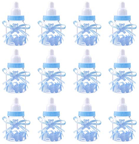 MaoXinTek Süßigkeiten Flasche Wiederverwendbar Candy Flaschen Geschenkbox Baby Candy BoxFavors Dekorationfür Babydusche Party Taufe 12 Stück Blau