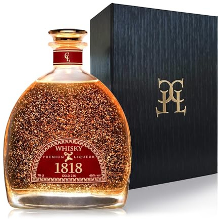 Coffret whisky 1818 blended – Feuille d’or 23 carats – Haut de gamme artisanal – Saveur fumée boisée épicée vanille – Premium Liqueur avec certificat d’or – Idée cadeau élégante – 40% vol. – 70 cl