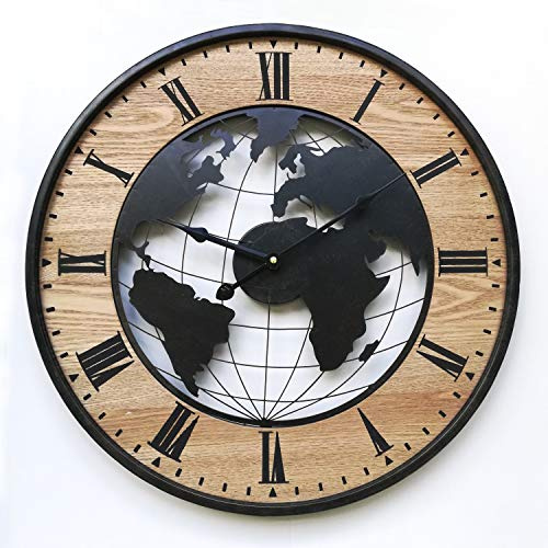 Rebecca Mobili Orologio da Parete, Orologio Grande Rotondo, Marrone Nero, Design Retro, per Soggiorno Cucina - Diametro 50 cm x P 4,5 cm - Art. RE6378