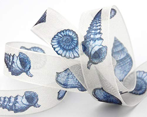 20 m x 25 mm Dekoband MARITIM MUSCHELN BLAU CREME Schleifenband Geschenkband Deko Band Tischdeko Natur Geburtstag Stoffband mit formstabilen Kanten