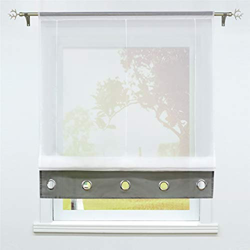 SCHOAL Raffrollo mit Tunnelzug Transparente Raffgardine Modern Bändchenrollo Weiß Gardinen Voile 1 Stück BxH 140x155cm Grau