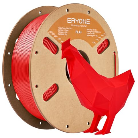 ERYONE PLA Plus (PLA+) Filament, 1,75 mm 3D-Drucker-Filament, professionelle Maßgenauigkeit +/- 0,03 mm, 1 kg (2,2 lbs)/Spule, Rot