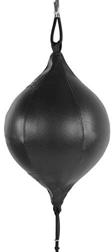 Dilwe Pelota de Doble Punta Hecha de Cuero PU Pelota de Boxeo con Correas elásticas Boxeo Inflable PU Pera Muay Thai Saco de Boxeo Giratorio para Ejercicios de perforación, Reflejos y (Negro)