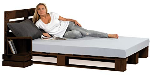 sunnypillow 180x200 cm Palettenbett mit Kopfteil Palisander Bett aus Paletten Palettenmöbel Fichte europalette Fichte Palisander Loft 80 90 100 120 140 160 180 200 220 240 x 200cm