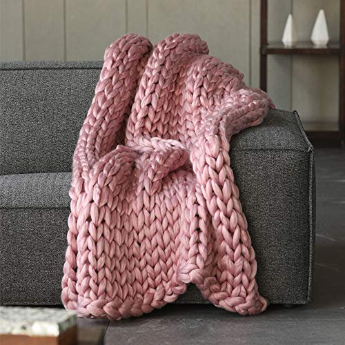 MANG Große Gestrickte Decke Handgefertigtes Strickdecke Rosa Chunky Kuscheldecke, Grob Wolldecke Für Haustier Bett Stuhl, Gelb/Grau/Beige, 150 * 180cm