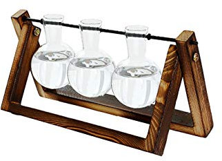 MEYANG Floreros De Vidrio, Jarrón Decorativo para Sala De Estar, con Soporte Retro De Madera Y Florero De Vidrio para Plantas Hidropónicas, Decoración De Escritorio para El Hogar