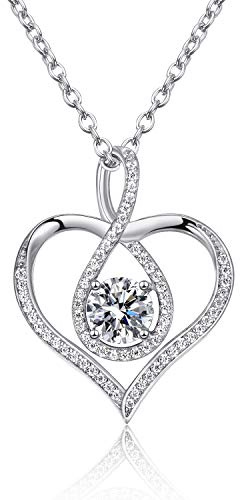 Zevmi Hjärthänge halsband för kvinnor - kvinnors sterling silver/roséguldpläterad oändlighetshalsband, 5A kubisk zirkon hjärta smycken halsband, Sterlingsilver Kubisk zirkon, Kubisk zirkonia
