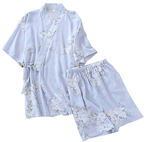 un-brand Pijama japonés de Manga Corta con Pantalones Cortos y Kimono Yukata para Mujer (Talla L, A15)