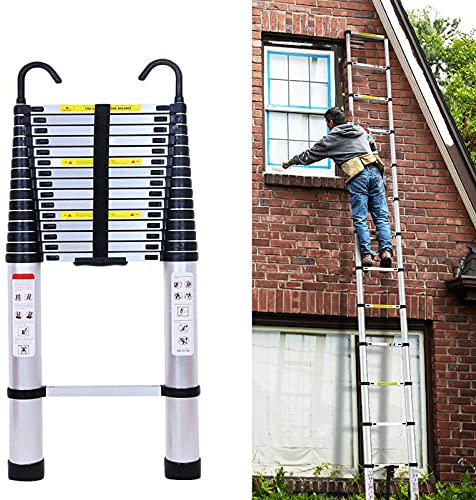 Scala telescopica da 6,2 m, scala telescopica portatile in alluminio con ganci, scala per loft allungabile ad alta diritta, capacità massima 150 kg
