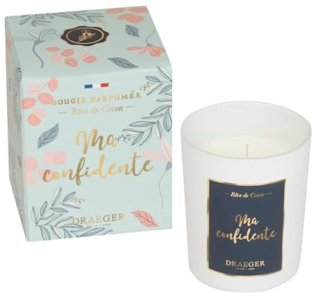 DRAEGER PARIS - Bougie Cadeau blanche Parfumée Rêve de coton Ma Confidente - Idée Cadeau Amitié, Confidente, Anniversaire - Made in France - 100% Cire Végétale - 40h de combustion