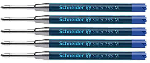 Schneider 175603 Slider 755 Ersatzmine (ViscoGlide-Technologie, dokumentenecht, MMittel) blau (5er Pack, Mittelstrich, blau)