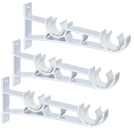 Soportes para barra de cortina, paquete de 3 soportes dobles para barra de cortina de 28 mm, soportes de barra de cortina resistentes, ganchos de soporte blancos para barra de cortina