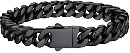 Bestyle Armband Herren Schwarz Panzerkette Armbänder für Herren Edelstahl Glieder Armband für Männer Jungen Armkette Hip Hop Rapper Modeschmuck 9mm Breit, 23cm Lang