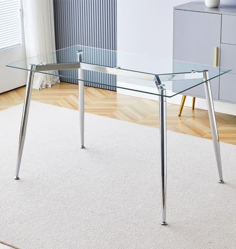 Hallowood Furniture Cullompton Glass Dining Table with Chrome Metal Legs