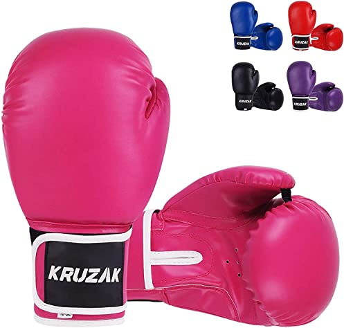 Kruzak Unisex Plain Boxing Gloves for Sparring, Kickboxing, Muay Thai, Martial Arts & MMA Fighting | 08, 10, 12, 14, 16 oz | Men & Women Punch Bag, Mitts & Focus Pads Punching - Pink - 08oz