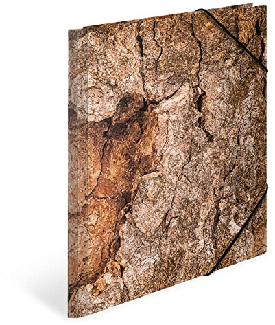 HERMA 19790 Carpeta A3 de madera natural, carpeta para niños con cierre de esquinas de cartón con acabado háptico, impresión interior y goma elástica, carpeta estable de cartón para niños y niñas