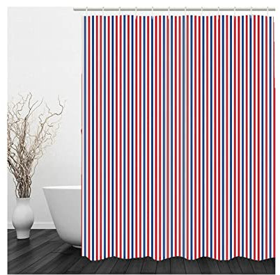Stfery Shower Curtains Textile, Duschrollo Gestreift Rote Blaue Vertikale Streifen Duschvorhang 120x180 Polyester Bad Vorhang Badezimmer Deko