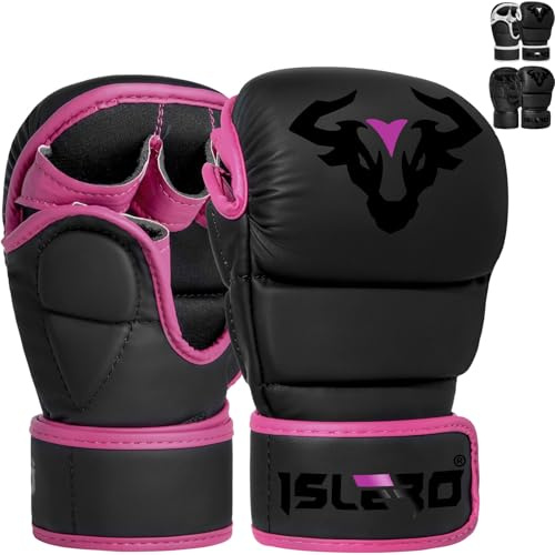 Islero Fitness Matt Svarta MMA-handskar Kampsport Vantar Brottning Sparring Män Muay Thai Cage Fighting Boxning Kämpar Sport Kvinnor Rosa UFC Boxningsväska Träning (Rosa, Liten)