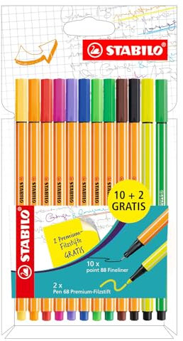 STABILO Fineliner Fineliner Point 88 10er + 2 Pen 68