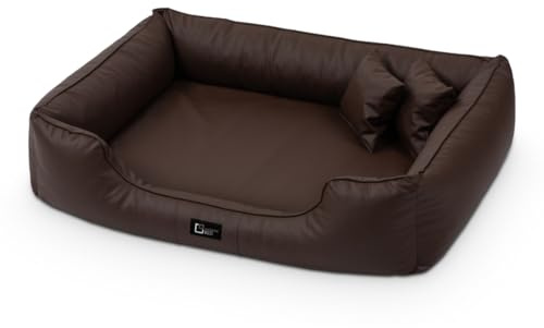 exclusive BED Orthopädisches Hundebett Max Grosse Mittelgroße Kleine Hunde - Hundekissen Hundesofa aus Kunstleder - Memory Foam Langlebig Abriebfest Reißfest (XL+|110x90cm, Braun)