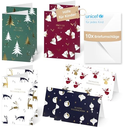Unicef Weihnachtskarten Set Weihnachtssymbole | 10 Klappkarten & Umschlägen