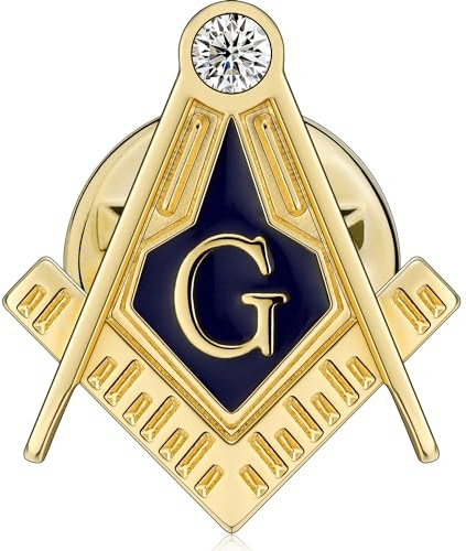 Masonic Square & Compass Tie Tack, Freemason Lapel Pin with White Rhinestone