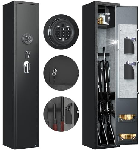 SUPEER Home Rifle and Pistols Gun Safe with LED light and Alarm System,Digital Keypad Lock,Quick Access 1-3 Rifle,Long Gun Cabinet with Removable Shelf,Built-in Small Cabinet