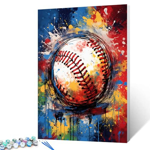 Extremsport-Baseball-Ölgemälde für Erwachsene und Kinder, Ballsport, digitales Malset für Anfänger, Ölbilder, Graffitic, Baseballgemälde, Heimdekoration, 40,6 x 50,8 cm (B x H), Geschenk (DIY-Rahmen)