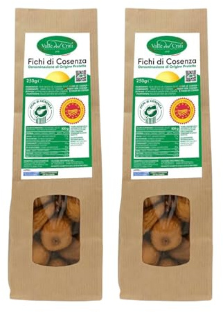 Valle del Crati Fichi di Cosenza DOP | Fichi Secchi Calabresi Essiccati al Sole | Ideale Ingrediente per ricette Dolci e Salate | Spuntino energetico | Sapore dolce e mielato | 500g