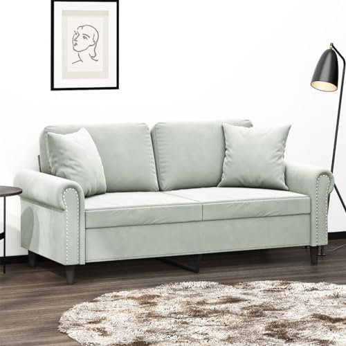 ZEYUAN 2-Sitzer-Sofa mit Zierkissen Hellgrau 140 cm Samt, Loungesofa, Sofas & Couches, Relaxsofa, Couch für Wohnzimmer - 3200945