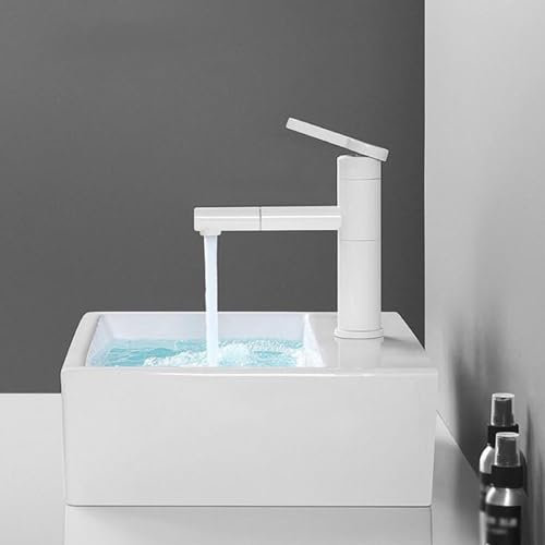 Wasserhahn Bad Mischbatterie Waschbecken Badezimmer Armatur Badarmaturen ausziehbar Einloch 360° Drehbar Messing Weiß Kurz