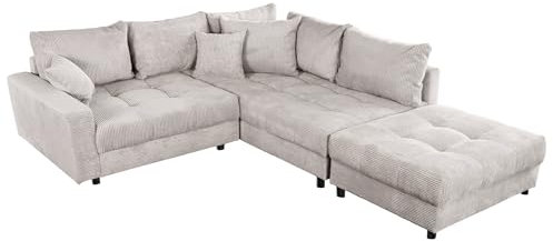 Riess Ambiente Modernes Ecksofa Kent 220cm beige Cord inkl. Hocker Federkern L-Form Wohnlandschaft