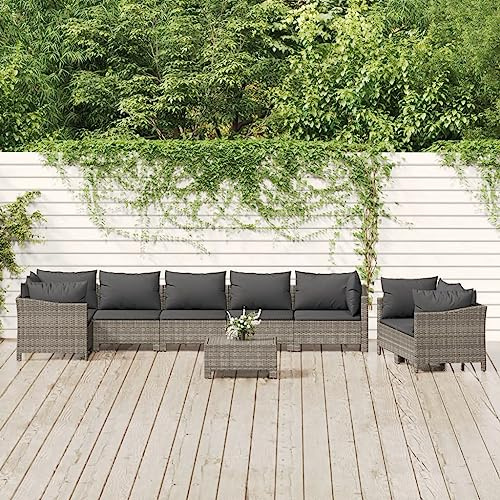 WEMYUFURN 9-TLG. Garten-Lounge-Set mit Kissen Grau Poly Rattan, Outdoor-Sitzgruppe, Terrassen-Lounge-Set, Garten-Couchgarnitur - Wetterbeständig, Komfortabel - für Terrasse, Garten und Balkon