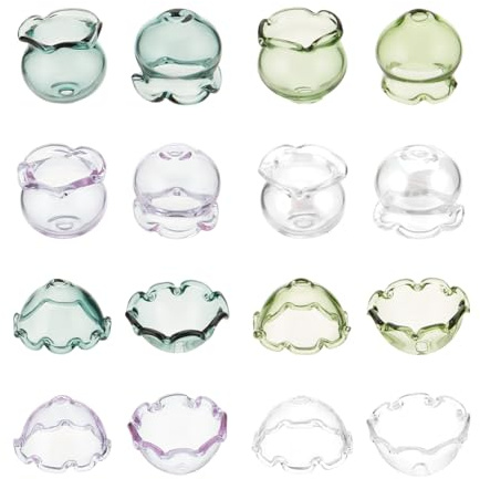 UNICRAFTALE About 16Pcs 8 Styles Glass Bead Cone Half Round Bead Caps Flower Loose Bead Caps Transparent Bell Flower Beads Wind Chimes Jellyfish Earrings Making Spacer Bead Toppers for Jewelry Making