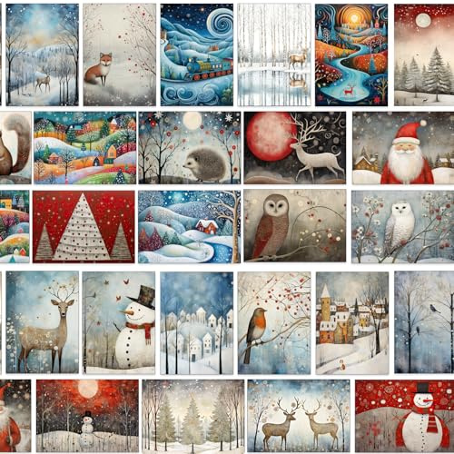 Set di 30 biglietti di Natale con busta - Magische Weihnachtslandschaften - Biglietti pieghevoli per auguri di Natale