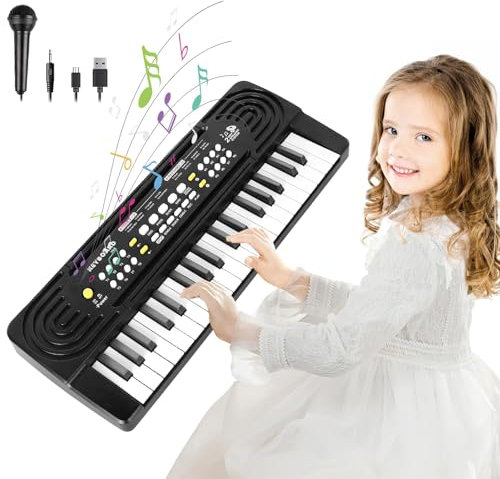 Pianola Bambini Tastiera Musicale, 37 Tasti Elettronica Pianoforte Portatile con Microfono, Multifunzione Tastiera Music Giocattolo Educativo Per Bambini Regalo 3 4 5 6 7 8 Anni