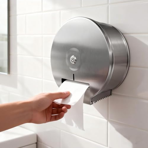 Hapivida Dispensador de Papel Higiénico, Soporte de Toalla de Papel de Acero Inoxidable con Cerradura para Montaje en Pared, 27x26x11.8 cm Acero 304 Toalla para Baños Familiares y Comerciales