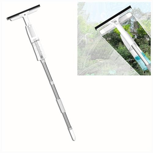 Vaporisateur Lave Vitre Telescopique avec Perche Télescopique, 3 in 1 Lave Vitre avec 3 Chiffons en Microfibre équipement De Nettoyage De Vitres